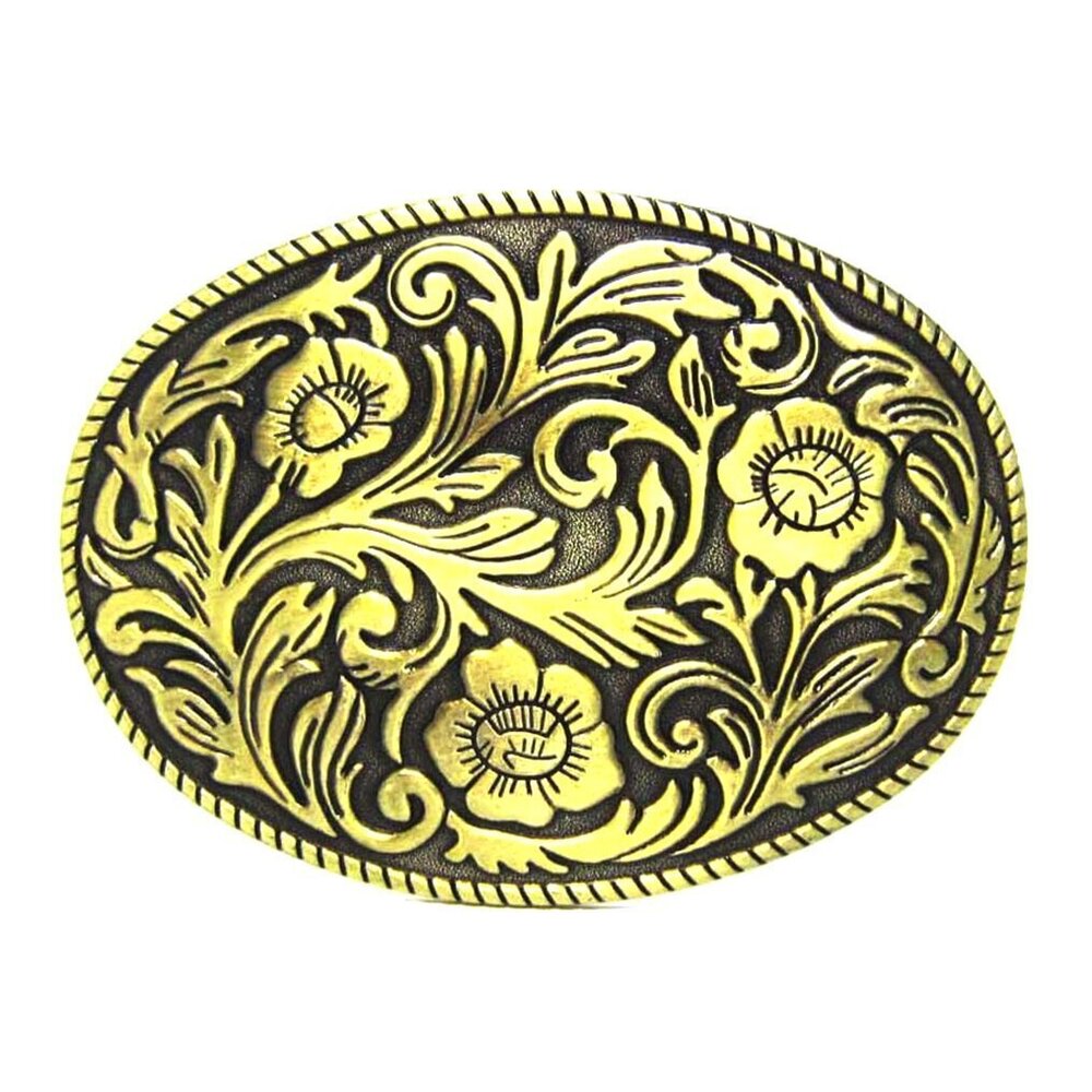 2821 Western Engraved Flower Oval Belt Buckle Cowgirl Cowboy Rodeo Belt